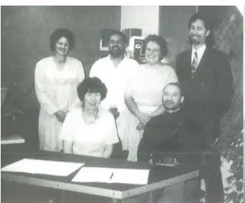  ??  ?? The six signatorie­s to the agreement. From left: Diane Maloney, Ainslie Dewe, Jock Walker, Lydia
Klimovitch, Chris Szekely and Peter Hunter