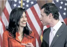  ?? ASSOCIATED PRESS FILES ?? Huma Abedin, left, says she is leaving her husband Anthony Weiner after a new sexting scandal was exposed. Abedin is the vice chair of Hillary Clinton’s presidenti­al campaign.