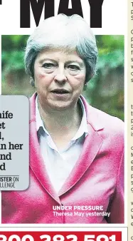  ??  ?? UNDER PRESSURE Theresa May yesterday