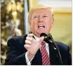  ?? PABLO MARTINEZ MONSIVAIS / AP ?? President Donald Trump speaks to the media in the lobby of Trump Tower in New York Tuesday.
