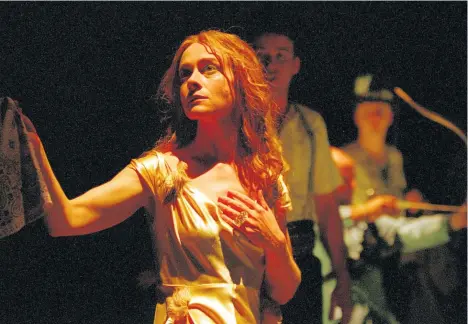  ??  ?? (Left) Emma Fielding as Imogen in a 2003 staging of ‘Cymbeline’; (right) Jonjo O’Neill as Posthumus in Sam Yates’s 2015 production