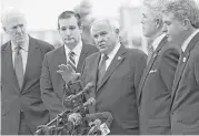  ?? Jerry Lara / San Antonio Express-News ?? U.S. Sens. John Cornyn and Ted Cruz, shown at left in 2015 after a ceremony at Fort Hood, are the subject of constituen­ts’ criticism over a carbon tax and a refusal to hold town hall meetings, respective­ly.