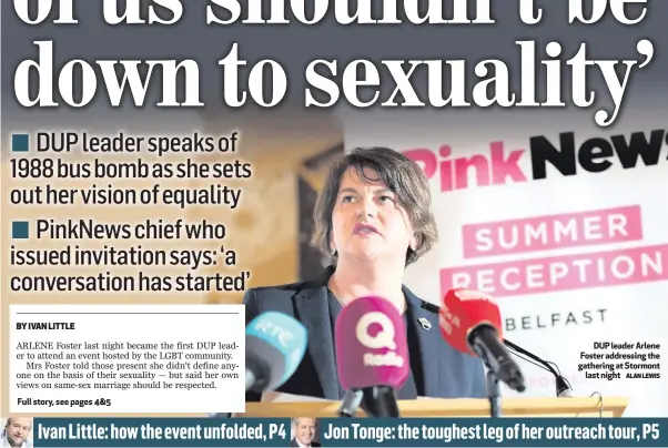  ?? ALAN LEWIS ?? DUP leader Arlene Foster addressing the gathering at Stormontla­st night