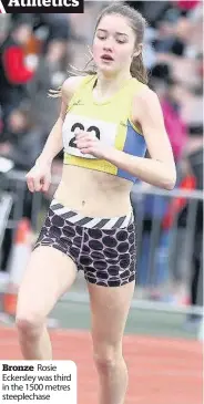  ??  ?? Bronze Rosie Eckersley was third in the 1500 metres steeplecha­se