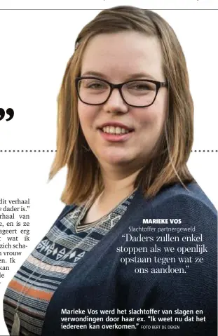  ?? FOTO BERT DE DEKEN ?? Marieke Vos werd het slachtoffe­r van slagen en verwonding­en door haar ex. “Ik weet nu dat het iedereen kan overkomen.”