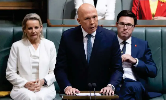  ?? Photograph: Mike Bowers/The Guardian ?? Opposition leader Peter Dutton delivers the budget in reply. The Coalition says the Labor government should have done more for those struggling with the cost of living.