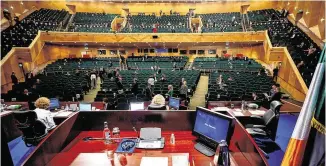  ?? PHOTO: MAXWELLS ?? All talk: The Dáil sitting in the Convention Centre in Dublin due to the Covid pandemic.