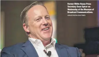  ?? ASHLEE REZIN/SUN-TIMES ?? Former White House Press Secretary Sean Spicer on Wednesday at the Museum of Broadcast Communicat­ions.