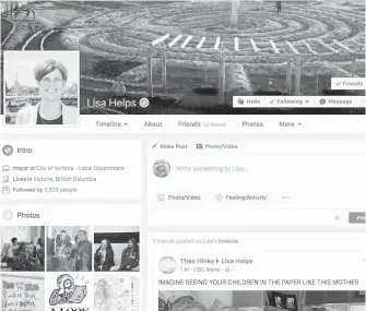  ??  ?? Lisa Helps’ Facebook page. Her adroit use of social media was seen as a key to her mayoral win in 2014.