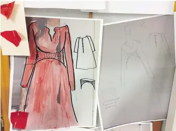  ??  ?? Ane Crabtree’s sketches of the costumes from the Emmy Award-winning series The Handmaid’s Tale.