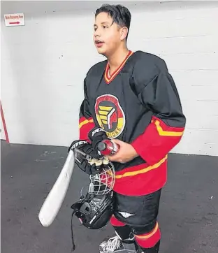  ?? FACEBOOK ?? Logan Prosper of Whycocomag­h plays with the Cape Breton West Islanders midget A hockey team. Since Prosper shared his story last week, he's received hundreds of messages and has inspired the red stick tape awareness movement for players across the country.
