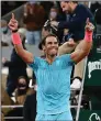  ?? SHAUN BOTTERILL/GETTY IMAGES ?? Rafael Nadal celebrates after winning championsh­ip point during his French Open Final victory against Novak Djokovic on Sunday 2020 in Paris.