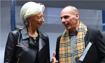  ??  ?? ‘She even acknowledg­ed that Greece had been given a raw deal.’ Christine Lagarde, then IMF director, and Yanis Varoufakis, then Greece’s finance minister, in 2015. Photograph: Emmanuel Dunand/AFP/Getty Images