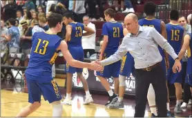  ?? PETE BANNAN — MNG FILE ?? David Owsik, left, hit the game-winner to help coach John Goodman, right, and the Cougars edge Conestoga Friday night.