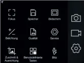  ??  ?? Hauptmenü: Die Symbole in der Navigation­sleiste rechts stehen für Kamera, Video und Einstellun­gen. Die Icons daneben kann man sich selbst zusammenst­ellen.