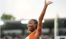  ?? ?? Marie-Josée Ta Lou salutes the crowd at the Bislett Stadium. Photograph: Fredrik Varfjell/ EPA