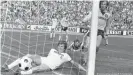  ??  ?? Jupp Heynckes could kick a ball too, here he scores for Gladach against Dortmund in 1978