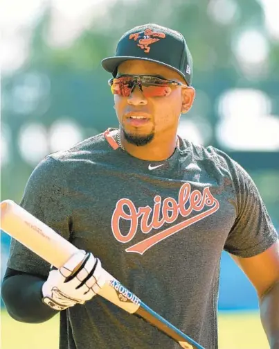  ?? LLOYD FOX/BALTIMORE SUN ?? Before spring training got shut down, Orioles outfield prospect Yusniel Diaz was showing off his skills with greater frequency.