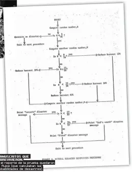  ?? ?? _MANUSCRITO­S QUE SOBREVIVIE­RON.
En el reporte de la prueba quedaron los flujos (que calculaban las probabilid­ades de desastres).