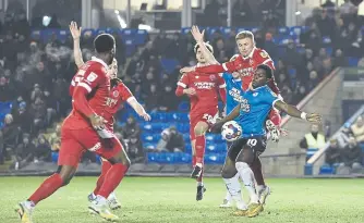  ?? ?? Ephron Mason-Clark in action for Posh against Shrewsbury.