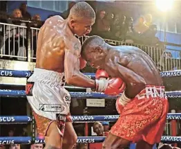  ?? Picture: SUPPLIED ?? BACK WITH BANG: Ludumo Lamati digs with an uppercut against Haidari Mchanjo. Lamati will return to the ring on Thursday.