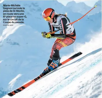  ?? PHOTO AFP ?? Marie-Michèle Gagnon survole la piste de St-Moritz, en route vers une 6e place en super-G, sur le circuit de la Coupe du monde.