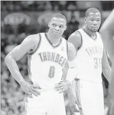  ??  ?? ASSOCIATED PRESS Oklahoma City guard Russell Westbrook (left) and forward Kevin Durant will be the two most talented players in the first-round series, but the Grizzlies’ supporting cast could give Memphis an edge over the Thunder.