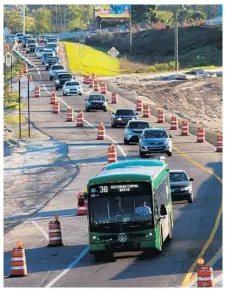  ??  ?? As constructi­on has increased, SGL has been more likely to reject or pay less for claims. Most denied claims arise from hitting traffic cones or barrels — like these lining a lane on I-4 near the Kirkman Road intersecti­on.