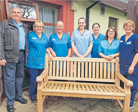  ??  ?? TWO garden benches and furniture have been donated to Roxburghe House. Walter Higgins, from Tealing, donated them in memory of his partner Gillian Jardine, who received treatment at Roxburghe before she died.
Walter said: “I am very grateful for the...