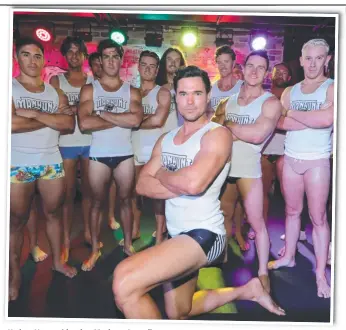  ?? Picture: GLENN HAMPSON ?? Nathan Howe with other Manhunt Australia contestant­s.