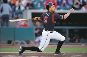  ?? José Luis Villegas / Sacramento Bee ?? Hunter Pence connects on a sacrifice fly to right in his first plate appearance of his first rehab game with Triple- A Sacramento. He finished 0- for- 2.