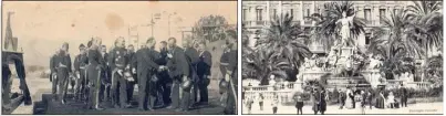 ?? (Photos DR) ?? Deux moments forts dans la visite du président Carnot en  : les chantiers navals de la Seyne, où il est accueilli par le maire Saturnin Fabre (photo de gauche) et le monument de la place de la Liberté à Toulon (photo de droite).