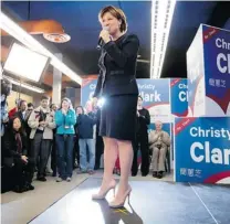  ?? DARRYL DYCK/ THE CANADIAN PRESS ?? British Columbia Premier Christy Clark speaks at her official nomination meeting on Saturday. A provincial election campaign begins Tuesday with British Columbians heading to the polls to cast ballots May 14.