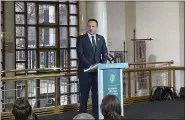  ?? GRÁINNE N’ AODHA — PA VIA AP ?? Taoiseach Leo Varadkar speaks at the British-Irish Council to condemn the violence in Dublin City Centre on Thursday night, at Dublin Castle, Nov. 24.