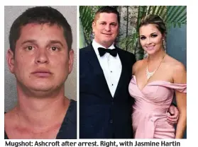  ??  ?? Mugshot: Ashcroft after arrest. Right, with Jasmine Hartin