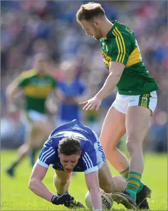  ?? Photo by Stephen McCarthy/Sportsfile ?? Fergal Reilly of Cavan in action against Barry John Keane of Kerry during the Allianz Football League Division 1 Round 6 match between Cavan and Kerry at Kingspan Breffni Park in Cavan