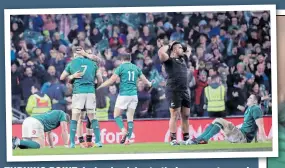  ??  ?? TURNING POINT: Ireland celebrate their momentous win last Saturday and applaud their All Black opponents