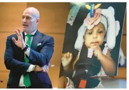  ?? MIKE STOCKER/SOUTH FLORIDA SUN SENTINEL ?? Justin Grosz, an attorney for the family of slain baby Makenzie Nevarez, tells jurors on Tuesday the Broward Sheriff ’s office is most to blame.