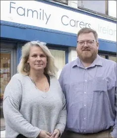  ??  ?? Susan Eccleston and Jason Carroll of Family Carers Ireland on Wexford’s Henrietta Street.