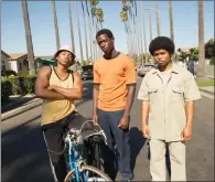  ?? MARK DAVIS/FX VIA AP ?? This image released by FX shows Malcolm Mays as Kevin, from left, Damson Idris as Franklin Saint and Isaiah John as Leon on FX’s new series “Snowfall.”