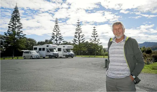  ?? PHOTO: VIRGINIA WOOLF/STUFF ?? Jim Williamson is angered by council inaction of the camping in the Queen Elizabeth II Drive carpark in Nelson.