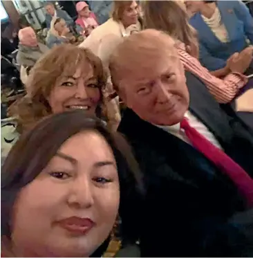  ??  ?? Cindy Yang, front, a donor to the Republican Party and Trump campaign, popped up last week in photos showing her at a Super Bowl viewing party at the Trumpowned Mara-Lago that included a selfie with the president.