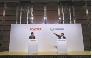  ?? Eugene Hoshiko / Associated Press ?? Toyota and Mazda leaders discussed their plans during a joint news conference Friday in Tokyo.