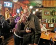  ?? LEAH MCDONALD - ONEIDA DAILY DISPATCH ?? Oneida Mayor Leo Matzke hugs daughter Tonia Davis Matzke after learning about his unofficial win for the mayoral race on Tuesday, Nov. 7, 2017.