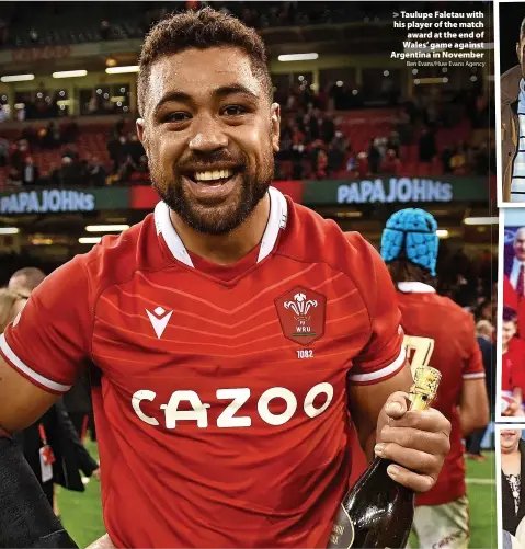  ?? Ben Evans/Huw Evans Agency ?? > Taulupe Faletau with his player of the match award at the end of Wales’ game against Argentina in November