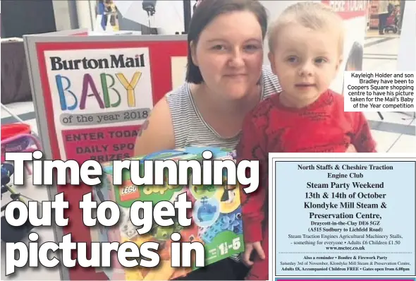  ??  ?? Kayleigh Holder and son Bradley have been to Coopers Square shopping centre to have his picture taken for the Mail’s Baby of the Year competitio­n
