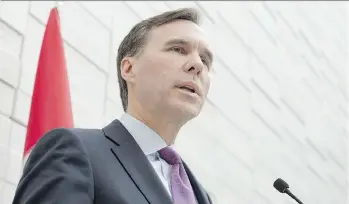  ?? FRANK GUNN/THE CANADIAN PRESS ?? Federal Finance Minister Bill Morneau will be announcing Ottawa’s spending plans today. The B.C. government is hoping the budget will provide funding for a variety of projects.