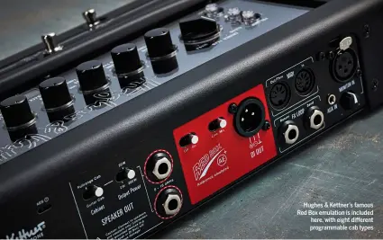  ??  ?? Hughes & Kettner’s famous Red Box emulation is included here, with eight different programmab­le cab types