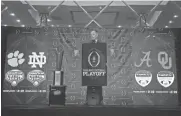  ?? KEVIN JAIRAJ/ USA TODAY SPORTS ?? College Football Playoff Selection Committee Chairman Rob Mullens speaks to the media during selection Sunday at the Gaylord Texan hotel on Sunday in Grapevine, Texas.