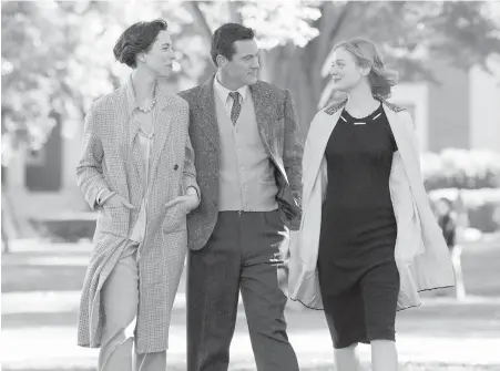  ??  ?? Rebecca Hall, left, Luke Evans and Bella Heathcote in a scene from Professor Marston and the Wonder Women.